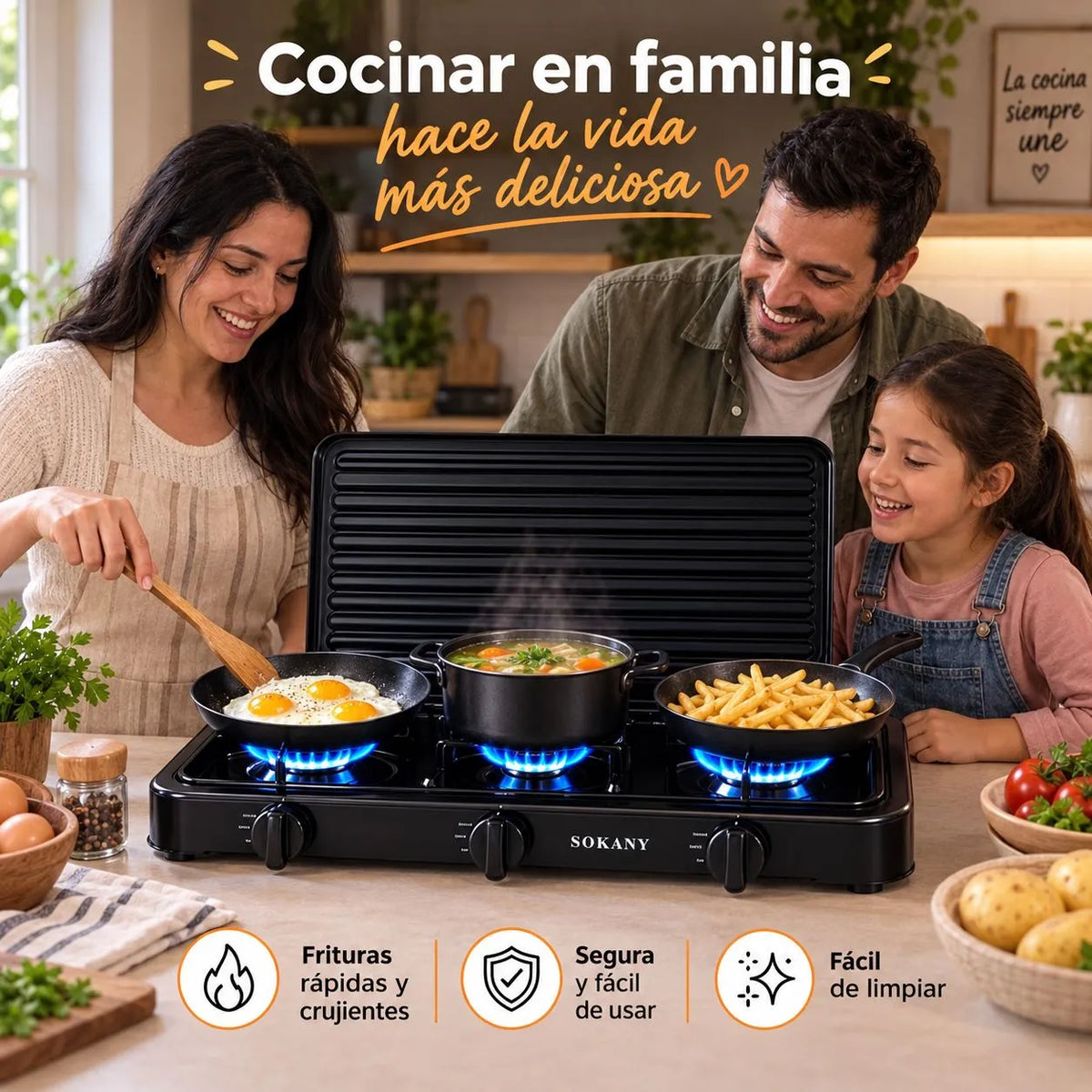 Estufa Sokany 3 Puestos a gas
